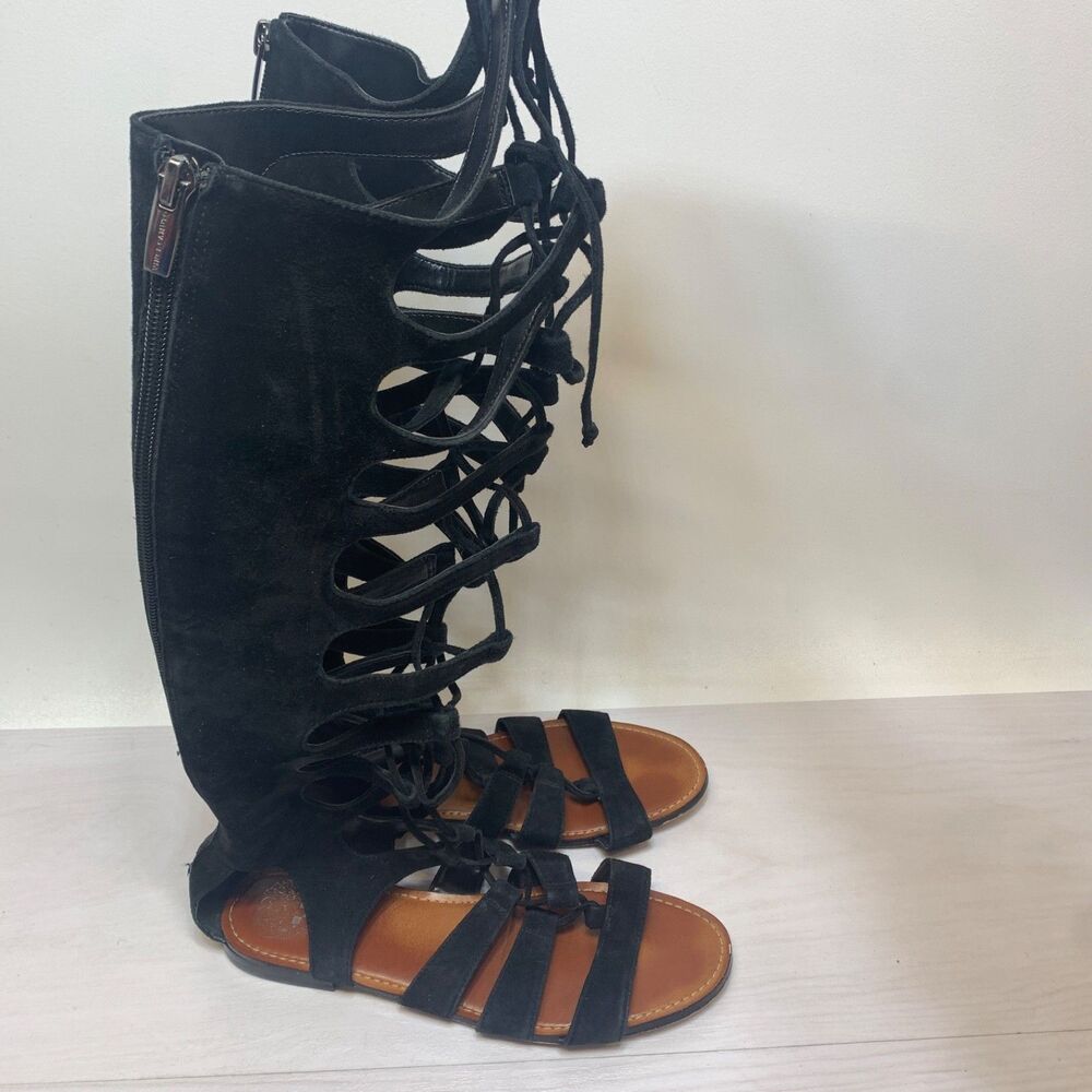 Vince Camuto Size 8M Marcellin Lace-up Gladiator Sandal Boots Black Suede Zip